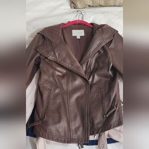 Genuine leather jacket hooded